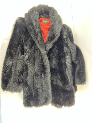 Vintage American Signature Faux Fur Coat Jacket Dark Brown Black Size 10 Medium