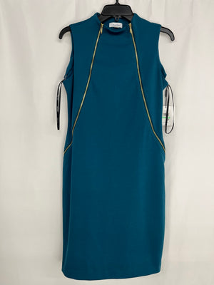 Calvin Klein Double Zip Accent Teal Sleeveless Sheath Dress Women's 8 NWT