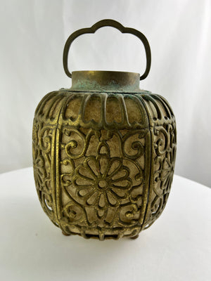 Antique Vintage 1930's Pierced Brass Ornate Shinto Shrine Lantern Hanging Lamp
