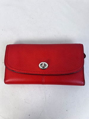 COACH Park Leather Trifold Checkbook Envelope Wallet Turnlock Red Coral 49164