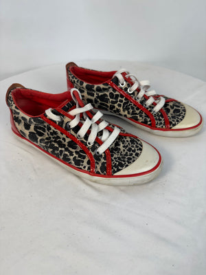 VTG Coach Barrett Leopard Cheetah Sneakers Red Patent Leather Trim Women's 7B