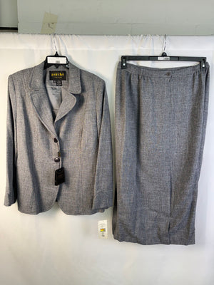 Perche Couture Moshita Women Skirt Suit Size 16 Gray 2 Piece Blazer Set NWT-18)