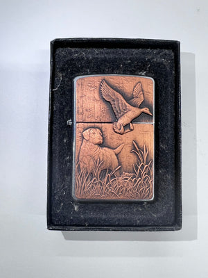 Zippo Bird Dog Copper Emblem Brushed Chrome Lighter Model #20880