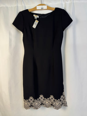 VTG Talbots Petites Dress 2P Black Sheath Lace Hem Cocktail Shoulder Pads NWT