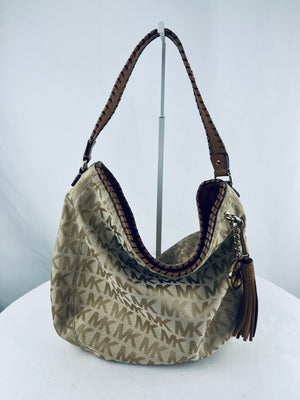 Michael Kors Signature MK Tan Hobo Satchel with Braided Leather Handle