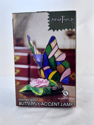 HOME TRENDS Stained Glass Butterfly Accent Lamp Tiffany Style Mosaic OPEN BOX