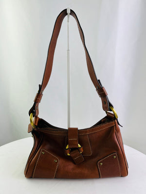 Nicoli Brown Smooth Pebbled Italian Leather Shoulder Handbag