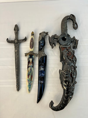 Mixed Lot of 4 Fantasy Daggers: Dragon, Egyptian, Sunken Treasure Asian, Wolves