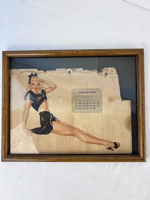 Vintage Original 1940s Esquire Calendar Vargas Pinup February 1947 Framed
