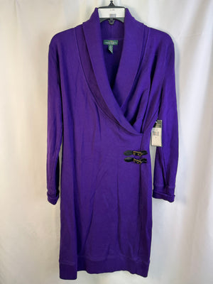 Lauren Jeans Co. Ralph Lauren 100% Cotton Sweatshirt Wrap Dress Mountain Purple