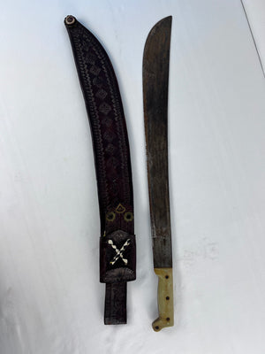 Vintage Incolma SA Colombia Gavilan No. 127 Machete with Tooled Leather Sheath