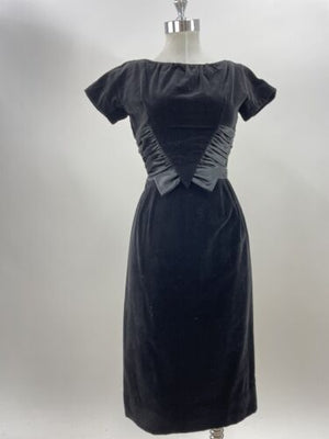 Y2K Jonathan Logan Little Black Dress Velvet Ruffle Sash Bow Short Sleeve