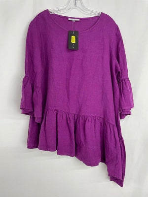 Bryn Walker 86136 Linen Dark Purple Peplum Top Women's Size Medium NWT