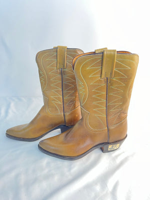 Vintage Frye Tan Leather Western Cowboy Boots Womens Size 5C Stitched 9R30970