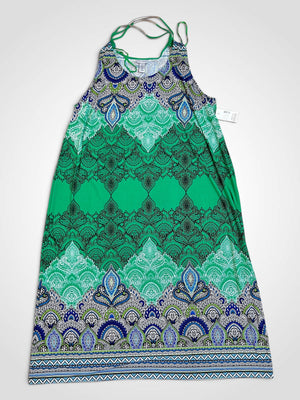 Catherines 3X Women Green Paisley Print Halter O-Ring Neck Maxi Dress NWT 486911