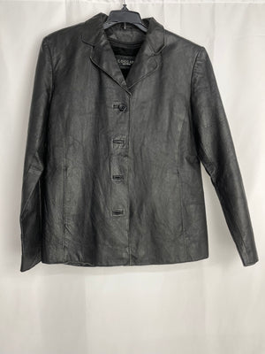 Cougar Black Leather Button Up Removable Faux Fur Lining Size Medium 21" Chest