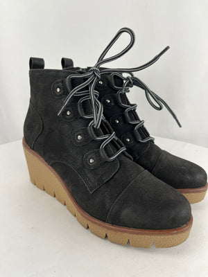 MIA Grant Black Lace Up Rubber Wedge Heel Ankle Bootie Boots Y2K Chunky Size