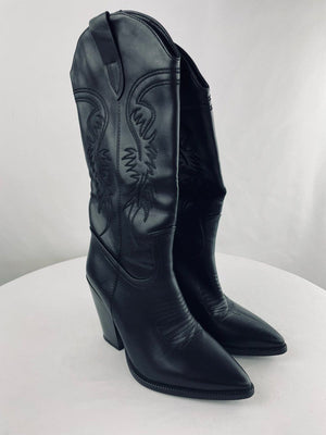 ISNOM Women's Western Cowgirl Boots Knee High Black Size 6
