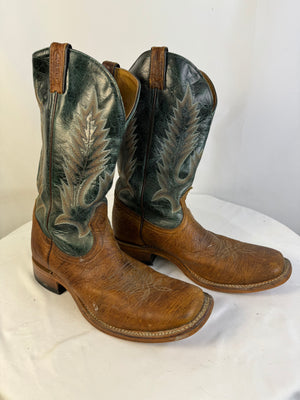 Boulet Men Cowboy Boots 10D 10E Teal Brown Leather Western 6377
