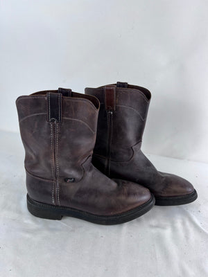 Justin Original Men's Leather Pull-On Work Boots Size 11 D Dark Brown Roper