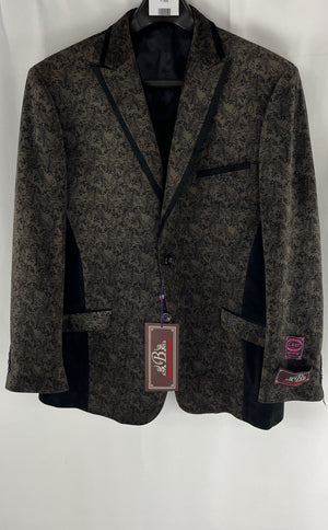 House of St. Benets Luxe Gold Black Floral Suit Coat & Vest Size 44R NWT