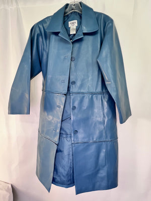 Vintage Cervelle Slate Blue Faux Leather Paneled Coat Size M