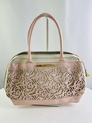 Betsey Johnson Die-Cut Pink/White Faux Leather Floral Satchel