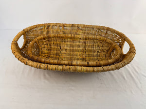 Vintage Style Wicker Oval Nesting Basket Tray Set Of 2 Large 25" 20" Boho