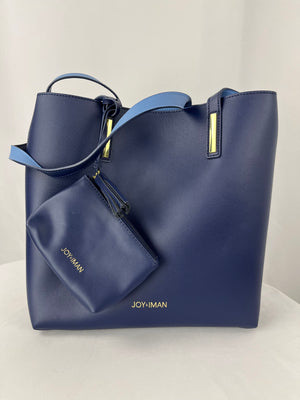 Joy & Iman Navy Tote Bag w/ Crossbody Strap Small Wristlet New