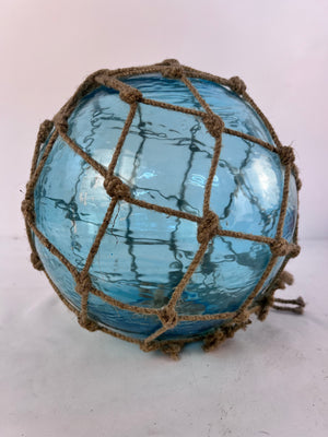 10" Blue Textured Glass Fishing Float Buoy Ball Netting Float with 3.5" Opening