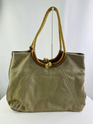 Michael Kors Isla Large Nautical Inspired Canvas Shoulder Tote Metallic Shimmer