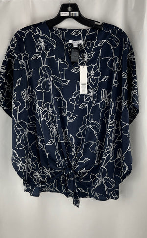 Chico's Women's Navy Floral Front Tie Tunic Size 6 NWT MSRP $89