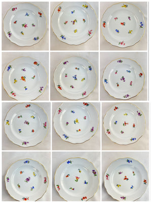 Meissen Scattered Flowers Dessert Plate 6.5" Gold Trim Porcelain Crossed Swords