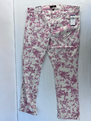 NWT Ralph Lauren Floral Straight Leg Pants Women's Size 16 Pale Cream Pink Toile