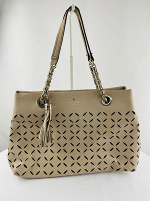 Kate Spade Spice Market Maryanne Beige Laser Cut Leather Tote Handbag