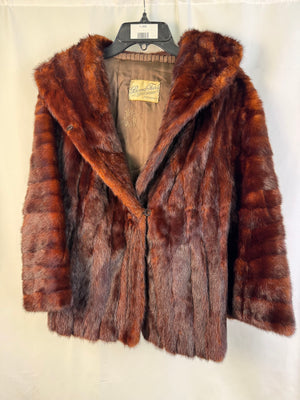 VTG Bond Furs Pasadena Genuine Mahogany Mink Fur Coat Jacket Women S XS 17" P2P