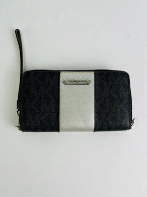 Michael Kors Jet Set Travel Continental Wristlet Black/Metallic Sliver
