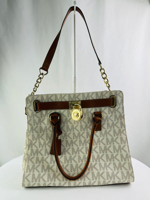 Michael Kors Signature Coated Canvas Hamilton North/South Tote in Vanilla