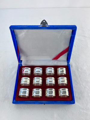 Vintage Silver Plated Napkin Rings Set of 12 Boxed Monogram Letter E Gothic
