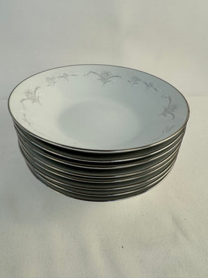 8 Vintage Noritake China Casablanca 6842 Soup Bowls 7.5” White Silver Trim