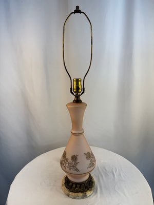 Vintage Pink Satin Marble Base Frosted Glass Brass Table Lamp 29 in. Tall