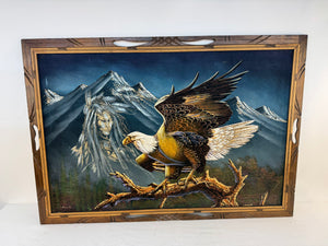 VTG 1970s Sanchez Black Velvet Painting Native American Eagle Framed 39x28