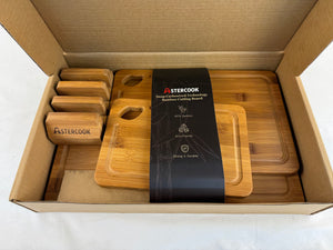 Astercook 4-Piece Bamboo Cutting Board Set with Holder Reversible Juice Grooves
