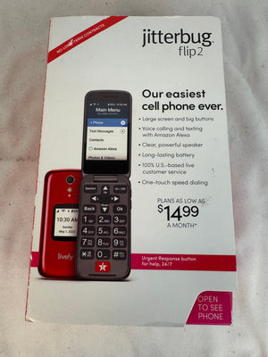 Lively Jitterbug Flip 2 Senior Cell Phone w/ Charging Dock, Power Cable, Charger