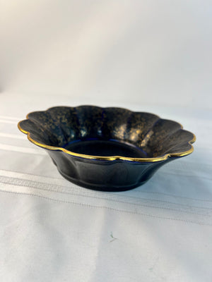 Vintage Echt Cobalt & Gold Demitasse Floral Pattern Serving Bowl Ruffled Edge