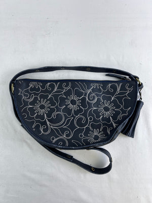 Lyons Leather Co Floral Navy Queen Bee Bag Large Crescent Crossbody Limited Ed