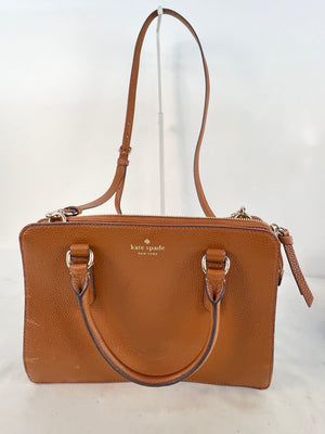 Kate Spade Cognac Tan Pebbled Leather Satchel Crossbody Bag Medium V101