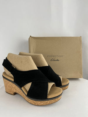 Collection by Clarks Giselle Cove Wedge Sandals Black NIB Women's 11W