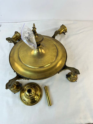 Antique Ornate Brass Ceiling Light Fixture Chandelier with 4 Smaller Sockets