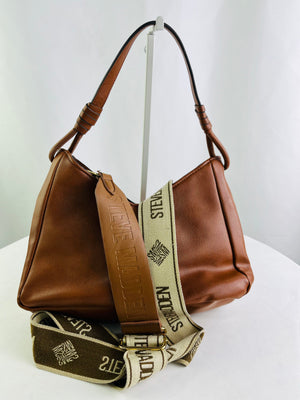 Steve Madden Brown Hobo Shoulder Bag w/ Branded Crossbody Guitar Strap
